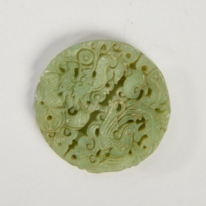 A Set of Two Chinese Carved Jade Dragon Pendants