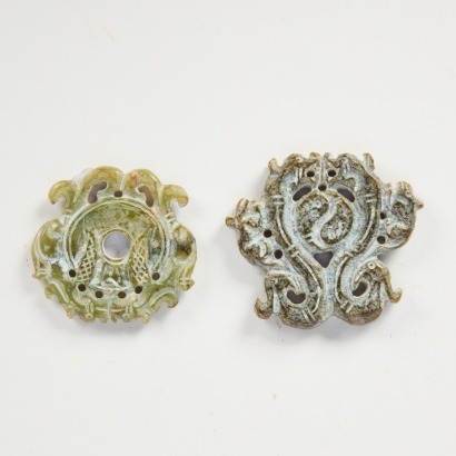 A Set of Two Chinese Carved Jade Plaques with Chi Dragons
