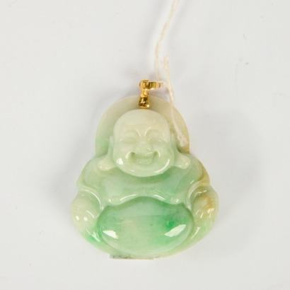 A Chinese Carved Jadeite Buddha Pendant