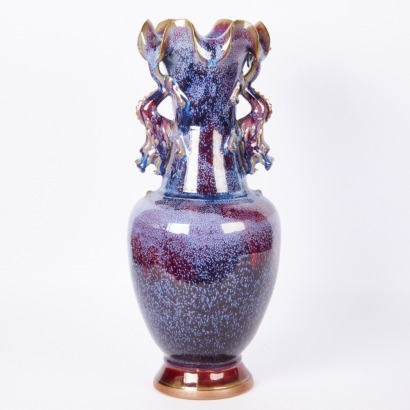A Large Chinese Lujun-Glazed Two-Handled Vase