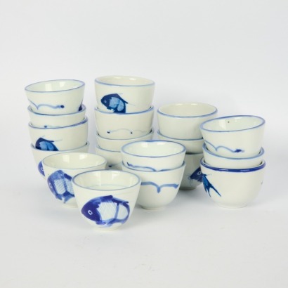 A Group of Thirty-Eight Chinese 20th Century Blue and White 'Fish' Teacups
