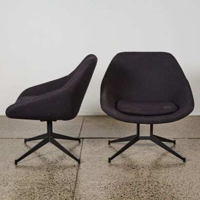 A Pair of Contemporary Upholstered Swivel Occasional Chairs