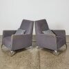 A Pair of Contemporary Grey Upholstered Armchairs with Tapered Legs