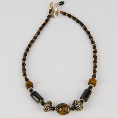 A Handmade Tiger Eye & Black Onyx Tribal Necklace