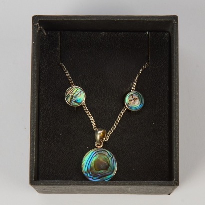 A Sterling Silver and Paua Necklace and Earring Set