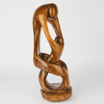 A Large Mother and Child Wooden Sculpture