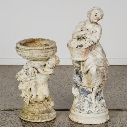Two Vintage Concrete Garden Statues