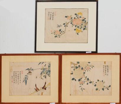 A Group of Three Japanese 20 Century Ink Bird-and-Flower Paintings
