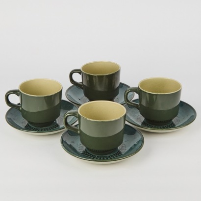 A Set of Four Crown Lynn Pontiac Teacups and Saucers