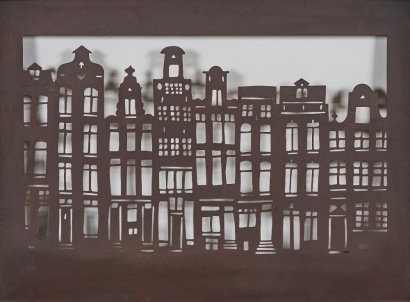 A Metal Wall Hanging of the Amsterdam Skyline