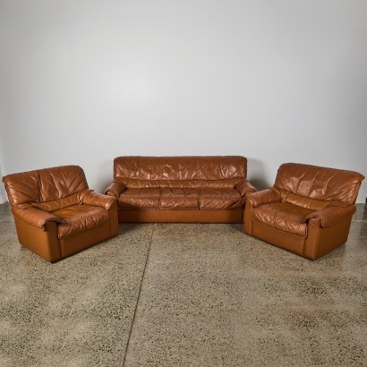 A Mablo West German Design Mid-Century Leather Lounge Suite
