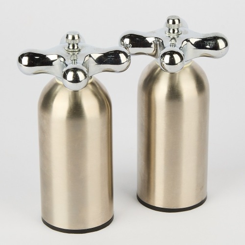 A Salt and Pepper Grinder Set with Tudor-Style Handles
