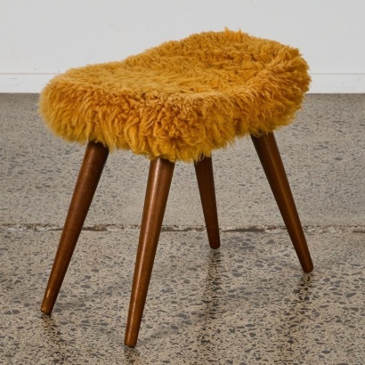 A Mid-century Modern NZ Lambs Wool Stool