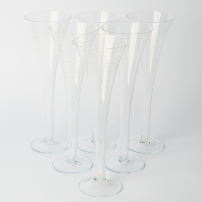 A set of six Etched Hollow Stemmed Champagne Flutes