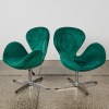 A Pair of Green Velvet Swivel Chairs - 2