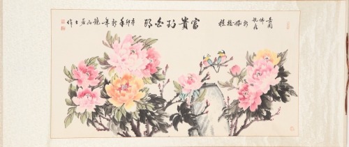 A Chinese Peony Painting in Horizontal Format