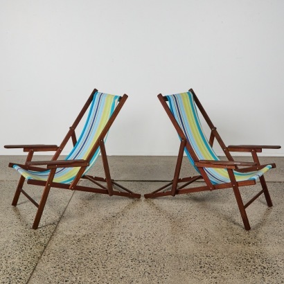 A Pair of Madder & Rouge French Striped Deck Chairs