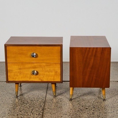 A Matching Pair of Mid-Century Mahogany and White Oak Bedsides Restored