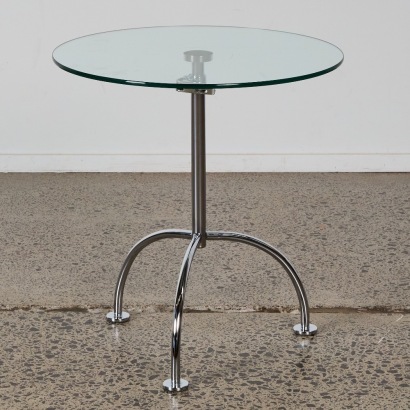 A Chromed Steel and Glass Adjustable Side Table