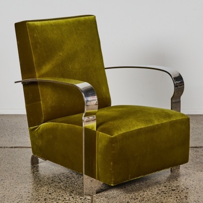 A Vintage Velvet and Chrome-Frame Armchair