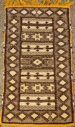A Vintage Hand-Knotted Cream, Brown and Yellow Wool Moroccan Rug