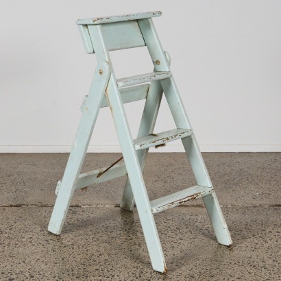 A Vintage Duck-Egg Blue Wooden Step Ladder