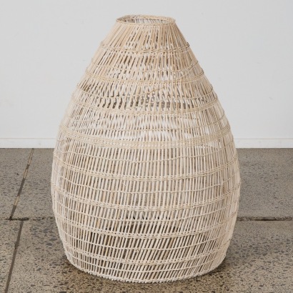 A Large Woven Rattan Pendant Light Shade in Whitewash Finish