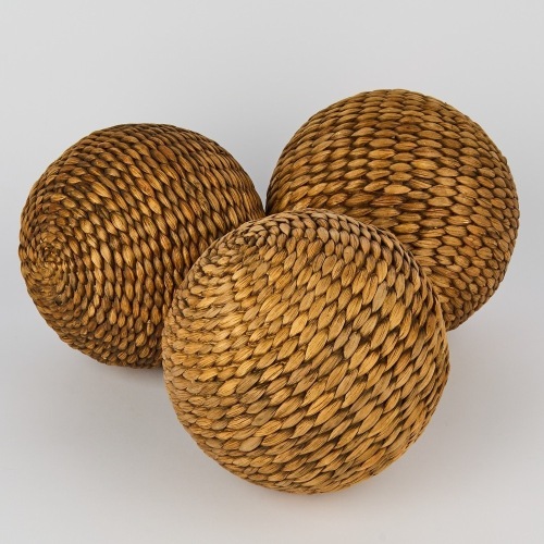 A Set of Three Decorative Natural Woven Spheres