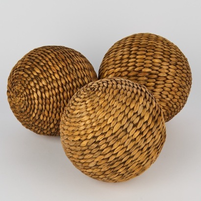A Set of Three Decorative Natural Woven Spheres