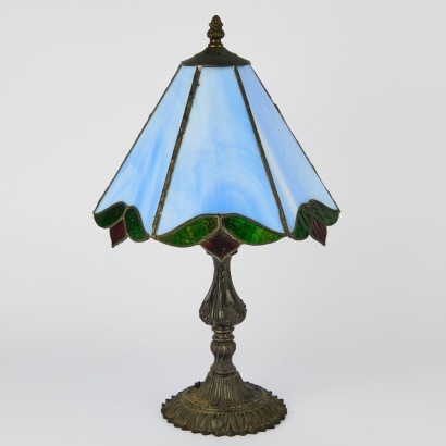 A Vintage Tiffany-Style Blue Leadlight Lamp