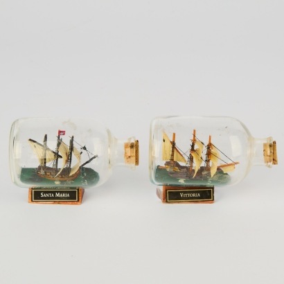 A Pair of Miniature Ships in Bottles, 'Santa Maria' and 'Vittoria'