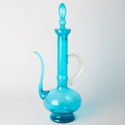 A Tall Mid-Century Teal Glass Genie Bottle