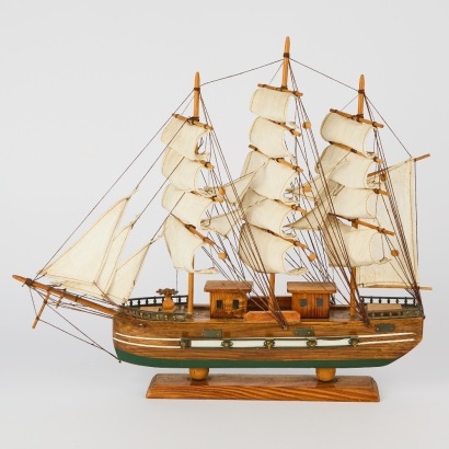 A Wooden Model of a Multi-Masted Sailing Ship