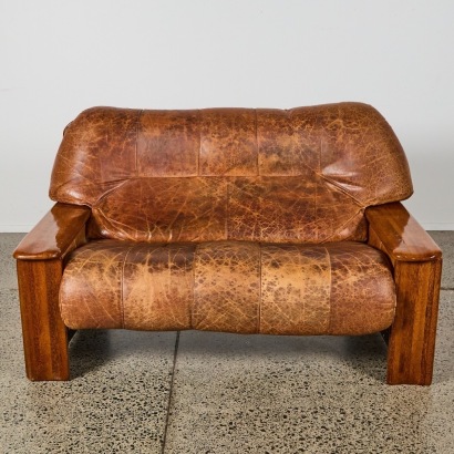 A Mid-Century Brown Leather Two Seater Sofa by Pacific Green, Australia c. 1970s