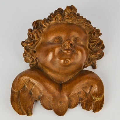 A Vintage Hand Carved Cherub Wall Hanging A/F