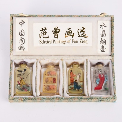 A Set of Four 20 Century Chinese Inside Painted Glass Snuff Bottles