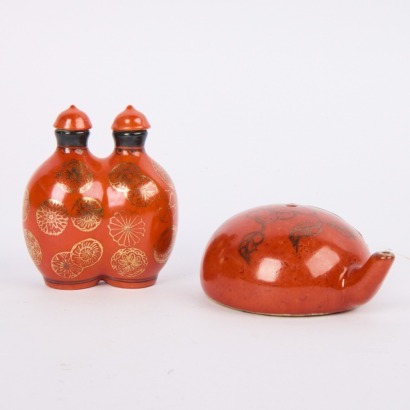 A 20 Century Chinese Red Glazed Snuff Bottle and a Red Glazed Small Teapot