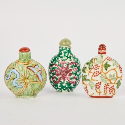 A Group of Three 20 Century Chinese Famille Rose Snuff Bottles