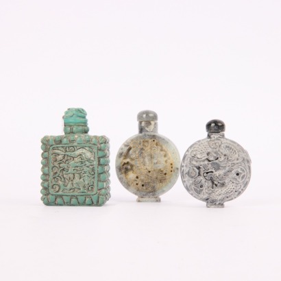 A Group of Three 20 Century Chinese Carved Jade Snuff Bottles