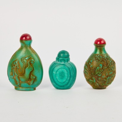 A Group of Three 20 Century Chinese Carved Turquoise Snuff Bottles