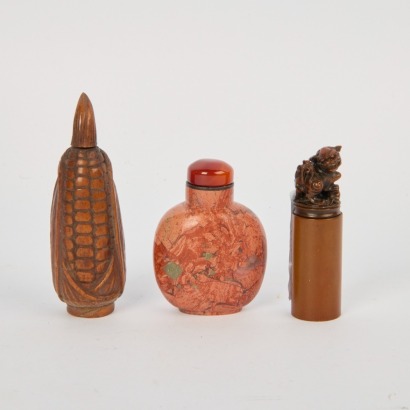 A Group of Three 20 Century Chinese Carved Jade Items, Comprising Two Snuff Bottles and a Seal