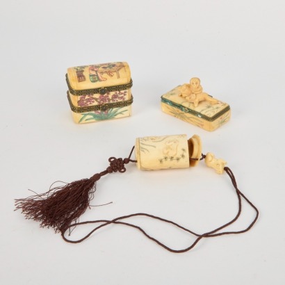 A Group of 20 Century Chinese Assorted Carved Bone Small Boxes