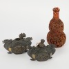 A Group of Three 20 Century Chinese Resin Carved Items, Comprising a Figural Double Gourd Vase and Two Small Teapots