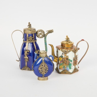 A Group of Assorted Glass Perfume Bottles and Small Copper Items