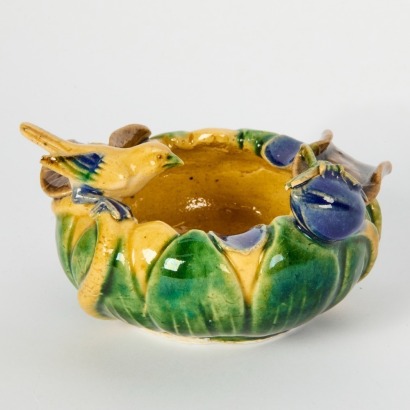 A Chinese Polychrome Small Waterpot with Birds and Flowers