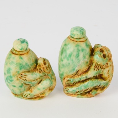 A Set of Two Chinese 20th Century Carved Jade Snuff Bottles
