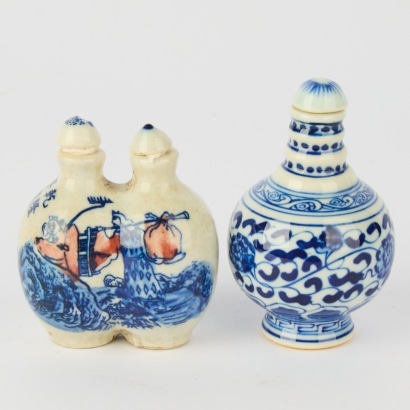 A Set of Two Chinese 20th Century Blue and White Snuff Bottles
