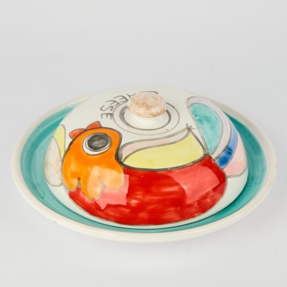 A Vintage Nino Parrucca Italy Hand Painted Cheese Platter with Domed Lid