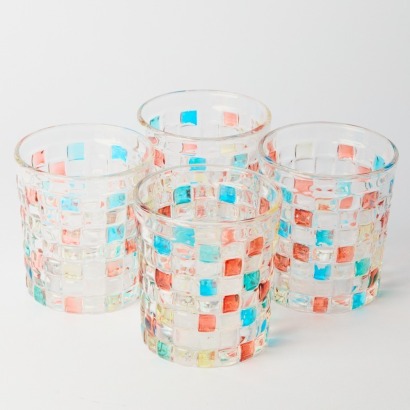 A Set of Four Hand-Painted Mosaic Glass Tumblers