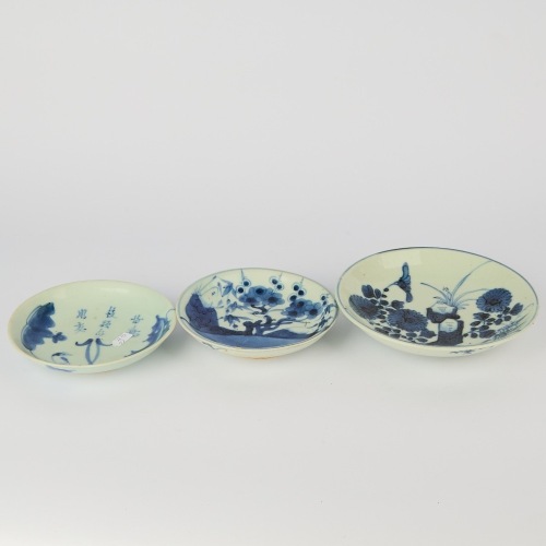 A Group of Three Chinese 19th Century Blue and White 'Floral' Dishes